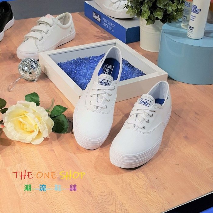 TheOneShop Keds 經典款 小白鞋 白色 全白 厚底 3公分 增高 基本 帆布 藍標 帆布鞋 WF49946