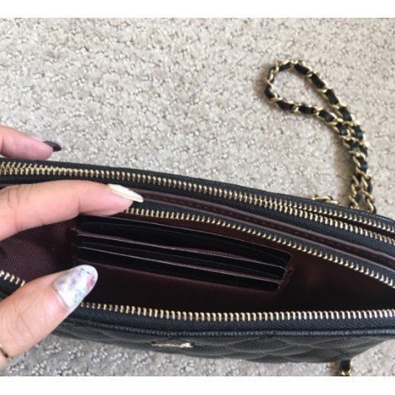 【二手】Chanel A82527 small leather 雙拉鍊 發財手機包 WOC 鏈帶包