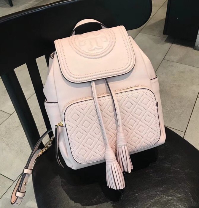 TORY BURCH Fleming backpack 菱格羊皮雙肩包 鏈條肩帶後背包 翻蓋款流蘇抽繩