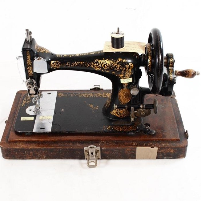 百寶軒 1892年英國古董勝家Singer手搖縫紉機7品正常使用手搖順暢帶箱 ZG2528