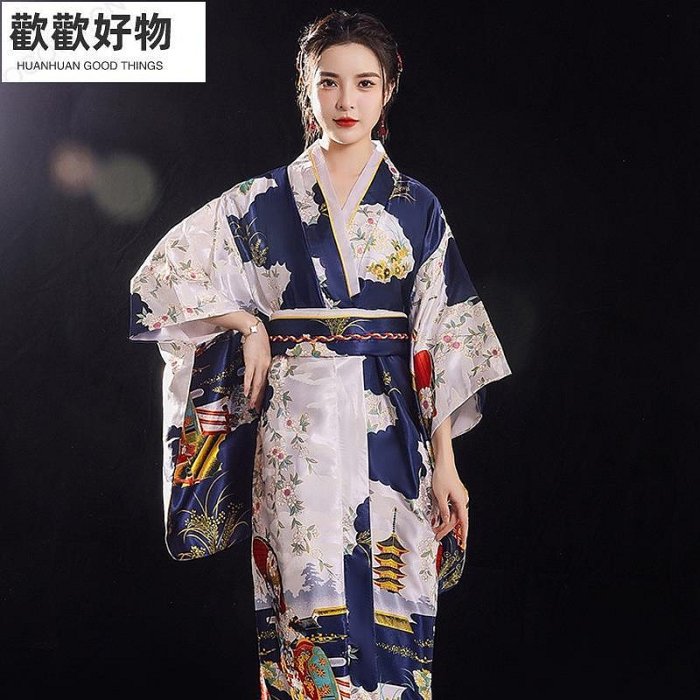 日式和服 睡衣女士綢緞大尺碼睡袍浴袍家居服~歡歡好物~