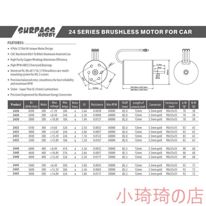 Kk 2445 3000KV 3600KV 5400KV 防水無刷電機  用於 Traxxas HSP 1 / 16 R 小琦琦の店