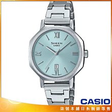 【柒號本舖】CASIO 卡西歐 SHEEN 時尚藍寶石鏡面鋼帶錶-湖水藍 / SHE-4554D-2A (台灣公司貨)
