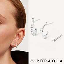 PD PAOLA 西班牙時尚潮牌 C型X單鑽X水滴 白鑽耳環三件組 銀色 L'OISEAU SILVER
