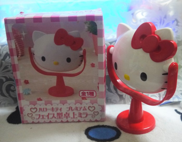 日版﹝Sanrio﹞授權※Hello Kitty凱蒂貓※【Kitty紅色立體頭型造型】桌上立鏡/鏡子