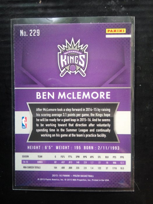 Ben Mclemore - 普卡 - 2015-16 Panini Prizm