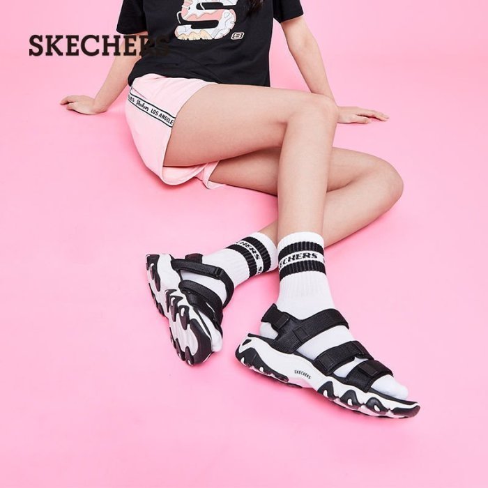 100原廠％Skechers/斯凱奇涼鞋女2021新款魔術貼厚底露趾沙灘涼鞋66666284