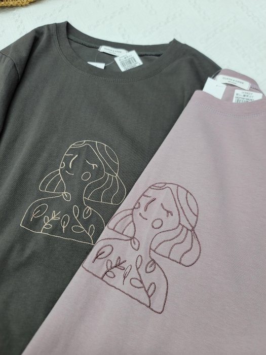 正韓 korea韓國空運cloth & cook咖啡色刺繡女孩長袖T恤棉麻衫  現貨 小齊韓衣