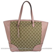 【茱麗葉精品】全新精品 GUCCI 449242 經典雙G緹花布皮飾邊肩背大托特包.駝/粉邊 預購無現貨