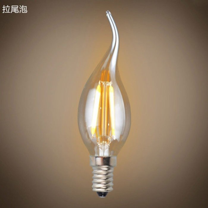 5Cgo【權宇】愛迪生 LED 復古鎢絲燈絲燈泡 2W=20W E14 尖圓 拉尾蠟燭 110V 另4W 含稅會員扣5%