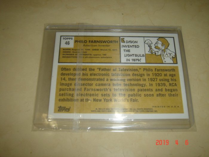 美國職棒 發明家 Philo Farnsworth 費羅·法恩斯沃 09 Topps Heritage #46 球員卡