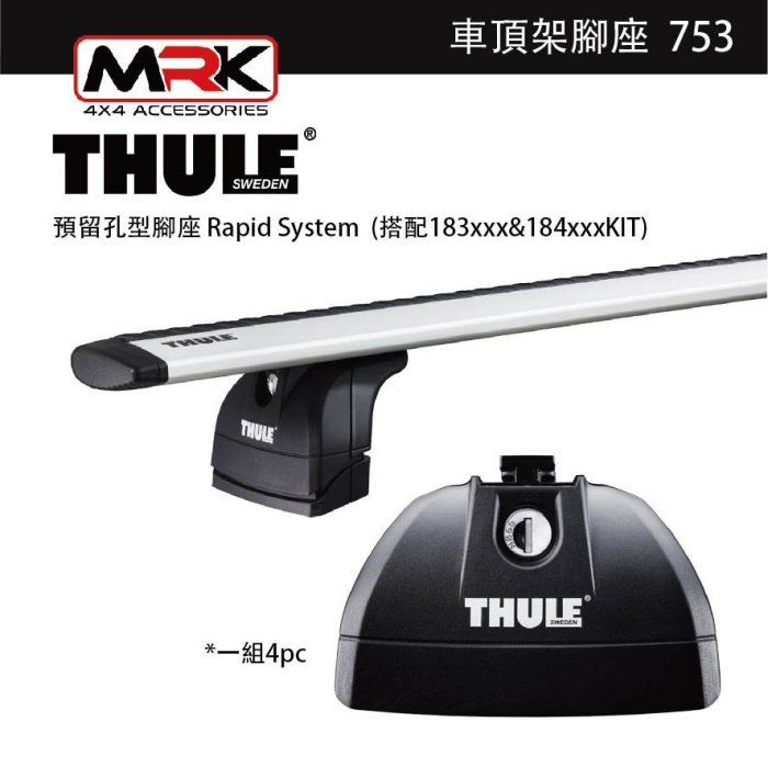 【MRK】〔組合價〕Thule 車頂架 都樂 753&751腳座+KIT183x&184x+7121~7125 方桿