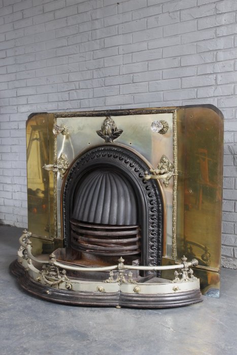 法國 黃銅鑄鐵古董壁爐/火爐 歐洲古董老件(05_MP-12)【小學樘_歐洲老家具】