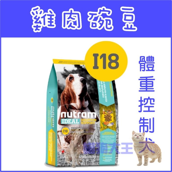 **貓狗大王**【贈200元禮卷】【NUTRAM 紐頓】專業理想系列 I18 體重控制犬 雞肉豌豆----2.72kg