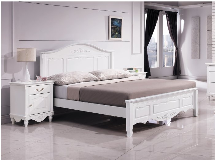[新荷傢俱] Y 161☆法式5尺/6尺白色雙人床架 雙人床 雙人床台 法式床 歐式床架