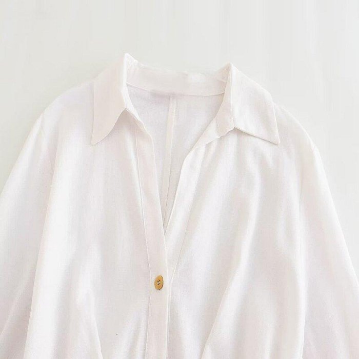 #192（圖）預購商品 夏季新品 連身長裙 長袖洋裝 白色素面 翻領 單排釦 搭配腰帶 捲邊袢帶袖飾UZC75/0723