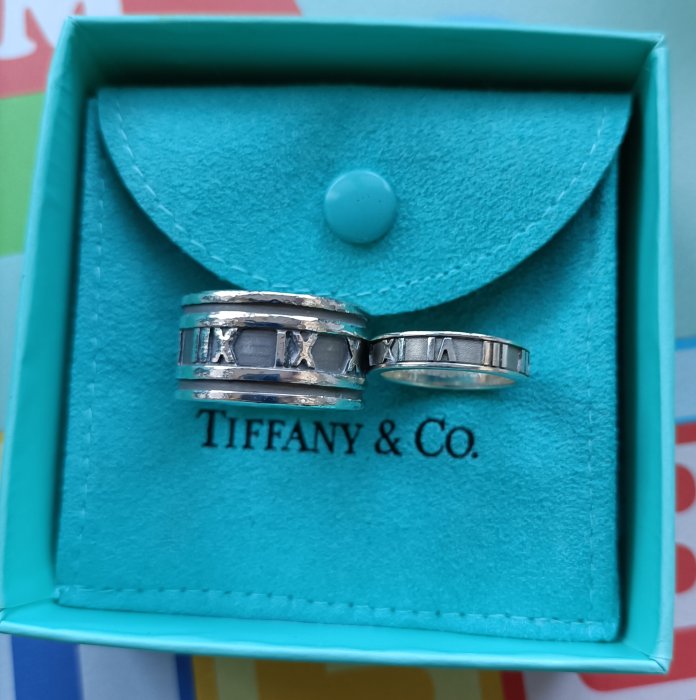 Tiffany 蒂芬尼 經典  純銀羅馬數字戒指   1對【Atlas】 【附原盒、防塵套】