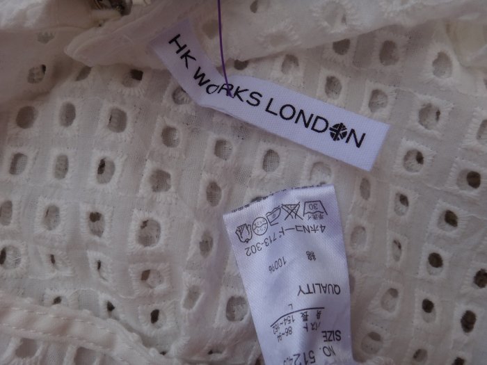 jacob00765100 ~ 正品 日本子供服 HK WORKS LONDON 白色 鏤空棉上衣 size: L