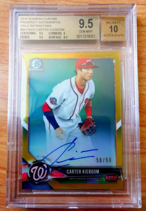 國民 超級新人 CARTER KIEBOOM 2018 CHROME 金亮 新人簽 限量50張 BGS 9.5級