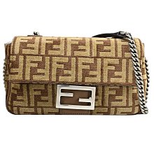 【茱麗葉精品】全新商品 FENDI 專櫃商品 8BR793 Baguette 緹花肩/斜背翻蓋鍊包.卡其/咖 現貨