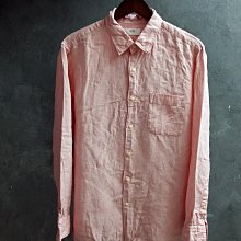 CA 日本品牌 UNIQLO 粉紅 純亞麻 長袖襯衫 L號 一元起標無底價R68