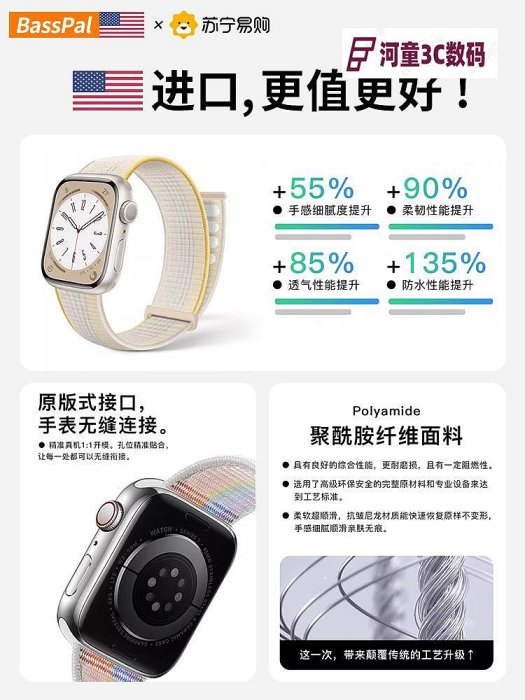 適用iwatchs9表帶蘋果se2手表applewatch7代6/S8尼龍回環Ul【河童3C】