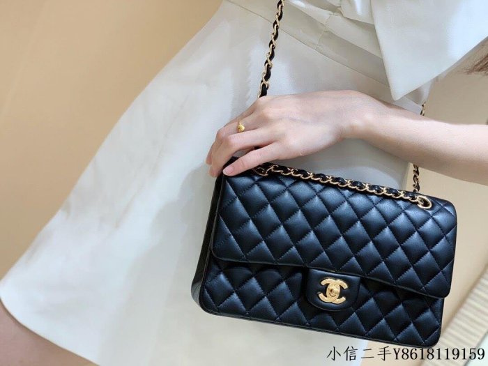 二手 Chanel香奈兒 CF25 Classic flap bag A01112黑色羊皮金扣