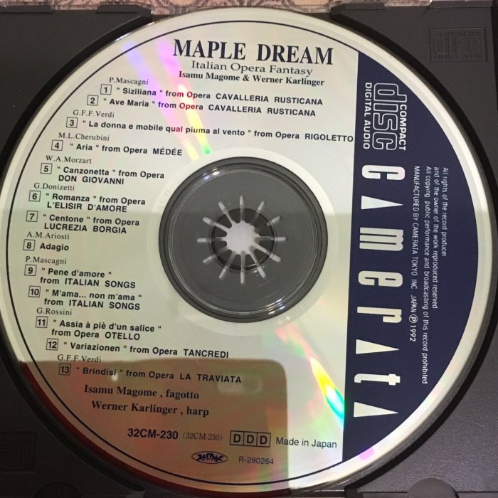 愛樂熊貓CAMERATA銘盤1992日本1A1首版FAGOTTO&HARP馬辶入勇MAPLE DREAM義大利歌劇幻想曲