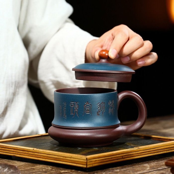 【熱賣下殺】直銷宜興紫砂壺名家手工原礦天青泥紫泥鴻運當頭蓋杯茶