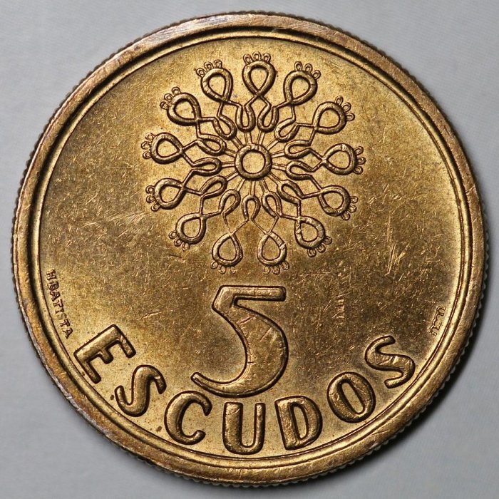 外國錢幣1997年歐洲葡萄牙5埃斯庫多硬幣銅幣21mm-926
