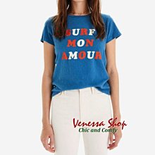 VENESSA~ 新款 復古藍色 簡約休閒字母印花 柔軟舒適棉質 小寬鬆圓領短袖T恤上衣 (Y1513)