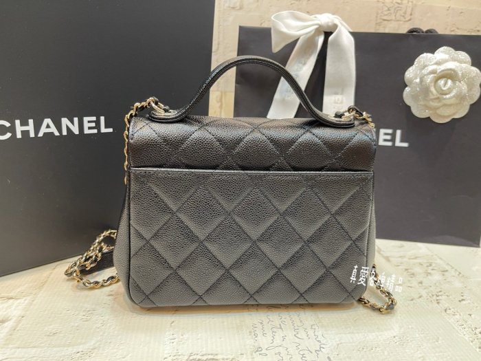 《真愛名牌精品》CHANEL A93749 黑色 荔枝皮 翻蓋 金鍊 郵差包 兩用包(小)*全新品*代購