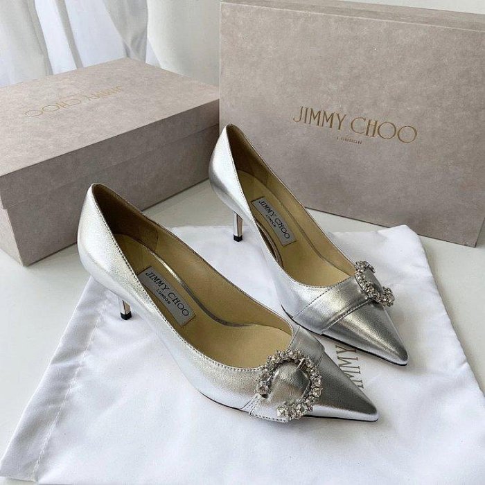 熱款#JimmyChoo新款水晶飾扣女鞋月鉆尖頭細跟高跟鞋女時尚百搭水