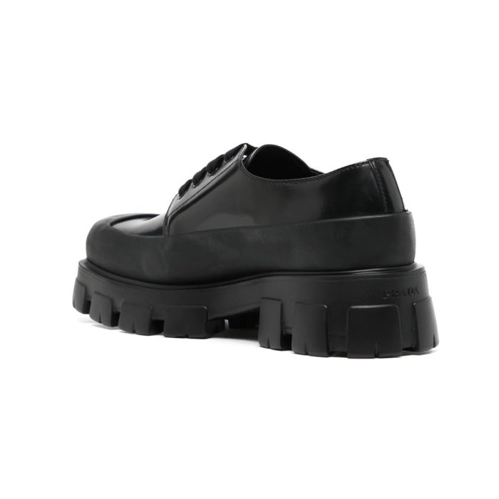 [全新真品代購-F/W22 新品!] PRADA 黑色 厚底 皮鞋 / 德比鞋 Monolith
