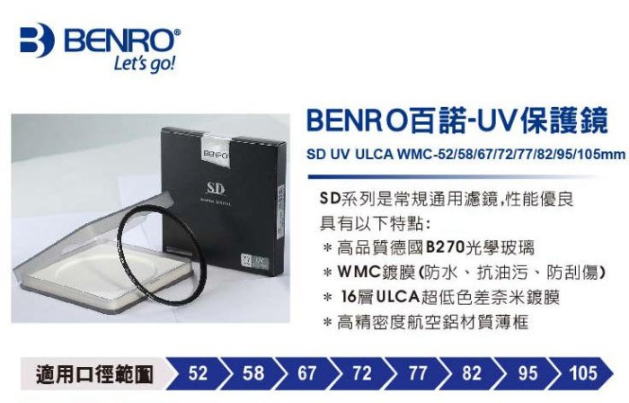 【中壢NOVA-水世界】BENRO 百諾 SD ULCA WMC UV 保護鏡 MCUV 77mm 抗油污 公司貨