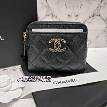 《真愛名牌精品》CHANEL  AP3402  黑色 荔枝皮 金菱格雙C +黑水鑽 拉鍊零錢卡包 *全新*代購