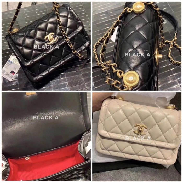 【BLACK A】精品Chanel 2020 FW Button On Top 小羊皮CF豆腐包 黑色 大/中/小