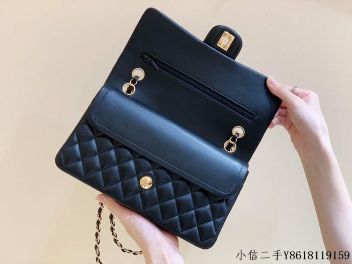 二手 Chanel香奈兒 CF25 Classic flap bag A01112黑色羊皮金扣