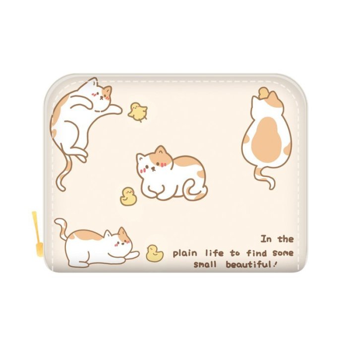 新品 簡筆小貓卡包可愛女拉鏈卡套小巧零錢包防消磁多卡位卡包新款收納 促銷