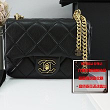 優買二手精品名牌店 CHANEL AS3113 mini coco 18 黑色羊皮黑琺瑯雙C金鍊 斜背包 方胖 方胖子 激新