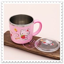 ♥小花花日本精品♥Hello Kitty 單耳不鏽鋼杯 水杯  粉色 站姿 抱草莓 304不鏽鋼系列 11282105