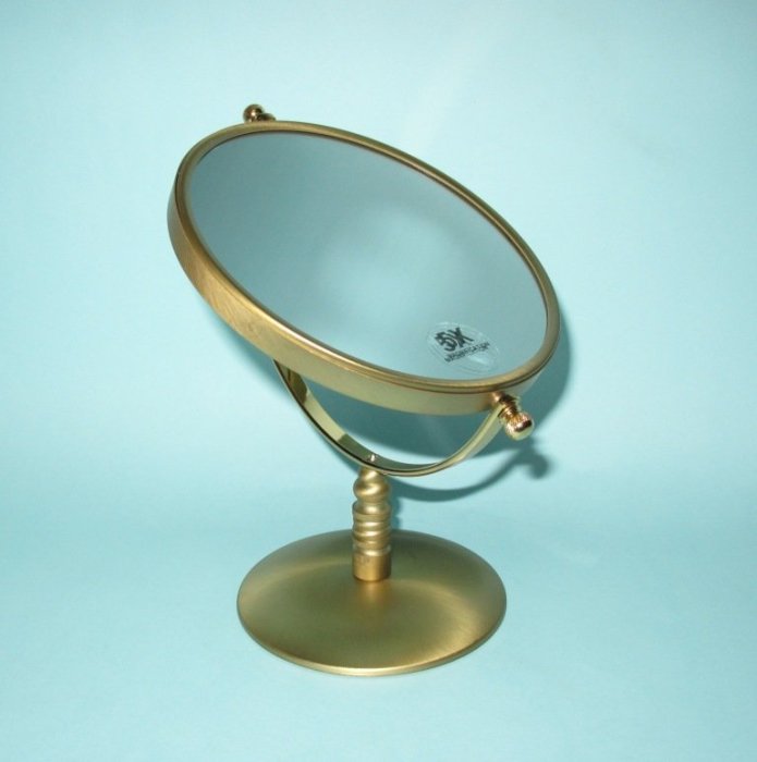 拉絲古典銅色地球型圓形14公分雙面桌鏡圓鏡/鏡子/化妝鏡一面平鏡一面放大5倍防滑貼皮 下殺$250元