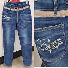 $尋寶小舖$23正韓直送 YANU JEANS 秋冬新品 綁帶鬆緊配色腰頭英字雙口袋縮腳丹寧牛仔休閒褲N.199