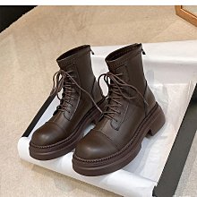 JC Shop【35-39#】東大門熱銷-真皮厚底短鞋 英倫風瘦瘦靴 厚底機車靴 馬丁靴