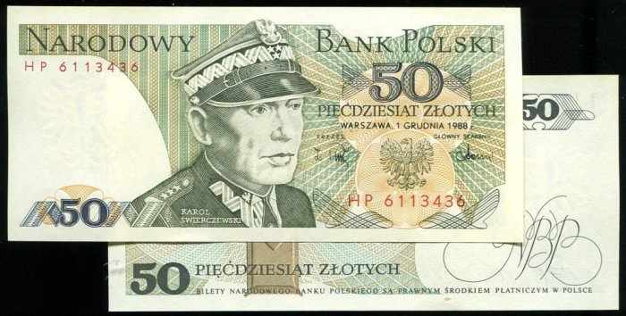 POLAND（波蘭紙鈔），P142c，50-ZT，1988，品相全新UNC