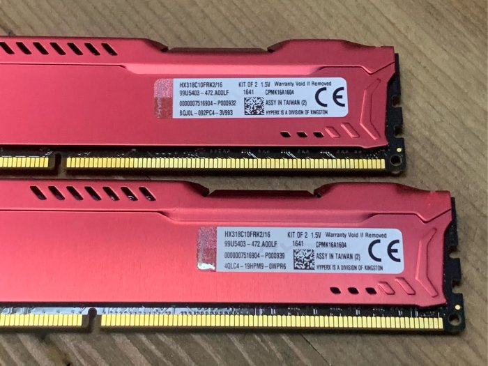 二手記憶卡Kingston金士頓 HYPERX DDR3 1600  8G x2(桌上型記憶體8GX2=16G雙面顆粒)