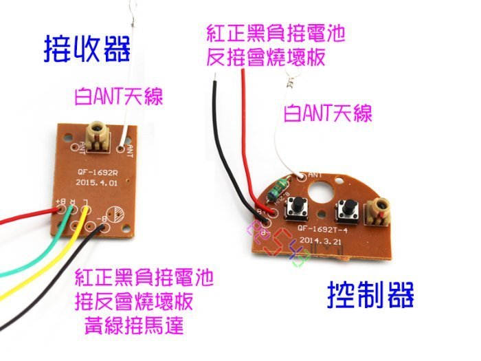 二通遙控板組裸片．2通控制器加接收器遙控船DIY自製遙控車搖控遙控器前後或左右