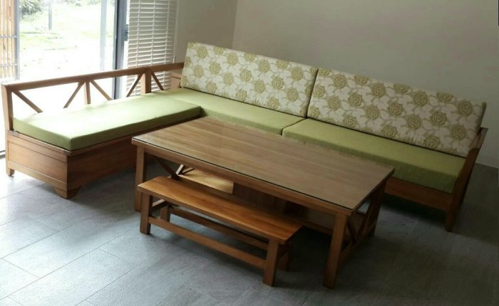 【南台灣傢俱】L型100%全實木馬來西亞檜木沙發組椅市價$55000,驚喜價$39800