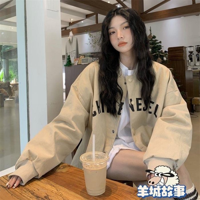 春秋2022美式復古學院風vintage夾克棒球服女外套ins潮設計感小眾-羊城故事