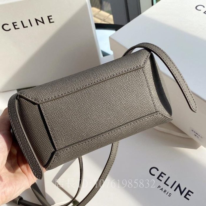 極二手正品Celine Celine Pico belt bag mini 大象灰 荔枝紋 小牛皮 單肩包 鯰魚包